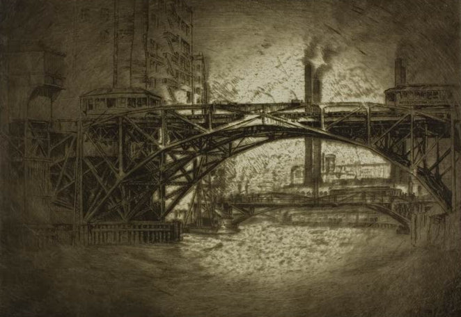 Chicago – Metropolitan Elevated Bridge von Bror Julius Olsson Nordfeldt als Kunstdruck, handgefertigt in Deutschland, erhältlich als Poster oder Leinwand.