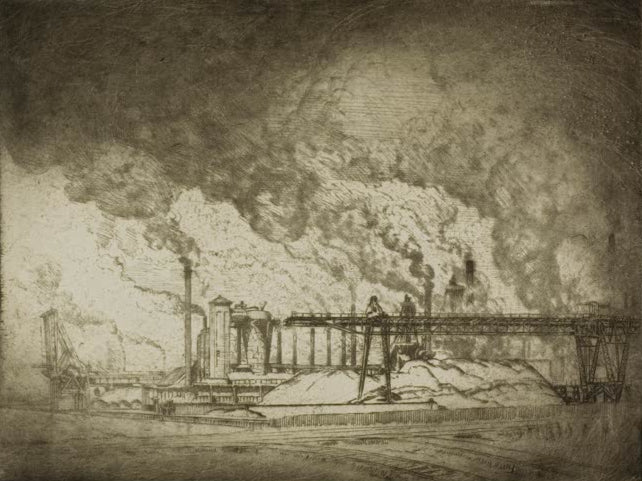 Chicago – Rauch, South Deering von Bror Julius Olsson Nordfeldt als Kunstdruck, handgefertigt in Deutschland, erhältlich als Poster oder Leinwand.