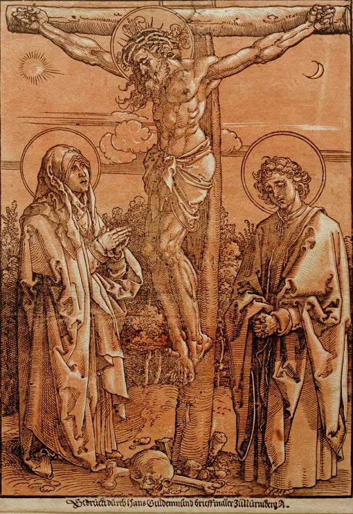 Kunstdruck „Christus am Kreuz zwischen Maria und Johannes“ von Albrecht Dürer mit sakraler Kreuzigungsszene