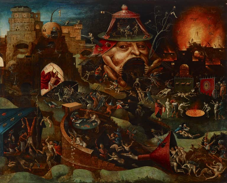Christus in der Vorhölle von Hieronymus Bosch, düstere Renaissance-Szene mit Christus im Hades
