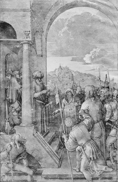 Kunstdruck „Christus vor Pilatus“ von Albrecht Dürer mit dramatischer Gerichtsszene der Passion