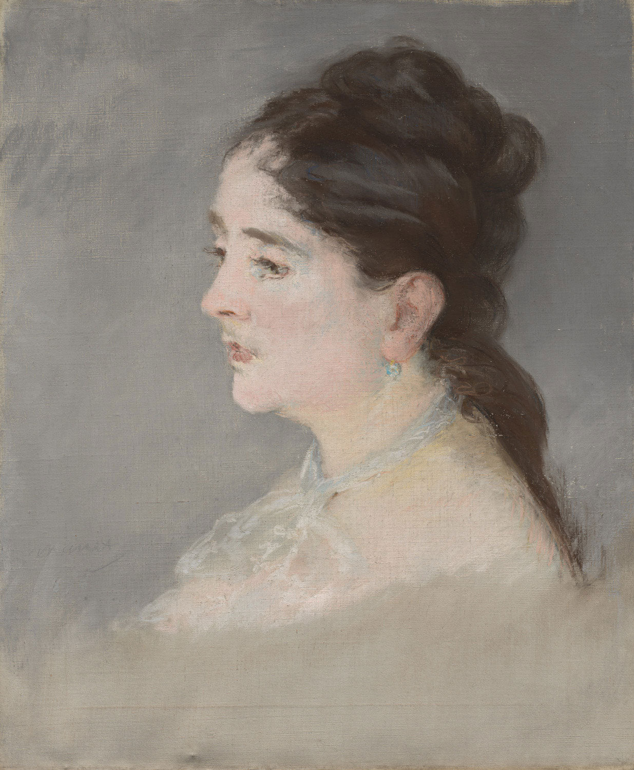 Impressionistisches Porträt 'Claire Campbell' von Édouard Manet, das die britische Schauspielerin in einer eleganten und ruhigen Haltung darstellt.