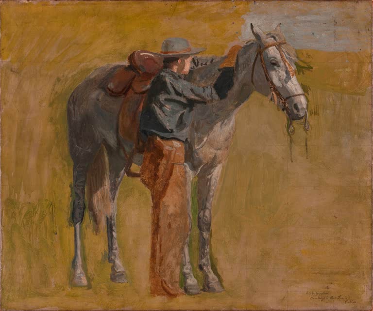 Kunstdruck des Gemäldes „Cowboy“ von Thomas Eakins mit realistischer Darstellung eines Cowboys. Hochwertig in Deutschland von Hand gefertigt, erhältlich auf Leinwand oder als Poster.
