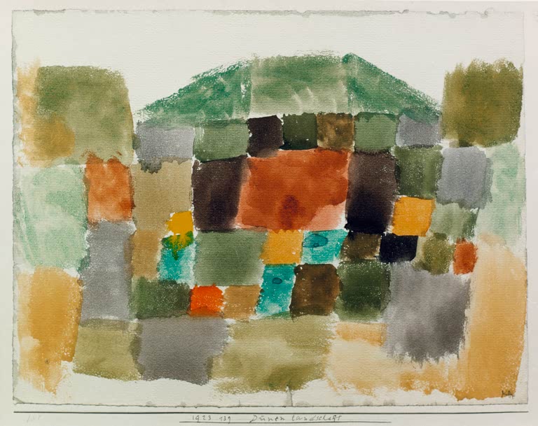 Kunstdruck von „Dünenlandschaft“ von Paul Klee mit abstrakter Wüstenlandschaft und harmonischen Farbflächen.