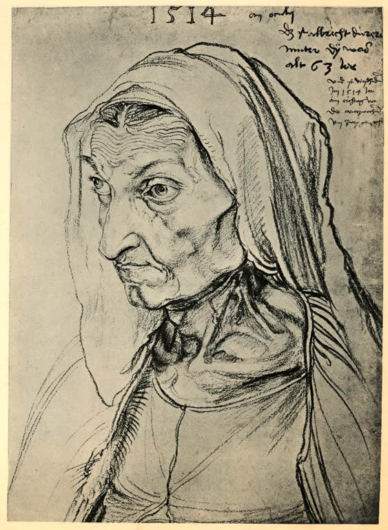 Kunstdruck des Gemäldes „Dürers Mutter“ von Albrecht Dürer in hochwertiger Druckqualität. Erhältlich als Poster oder auf Leinwand, optional auch gerahmt.