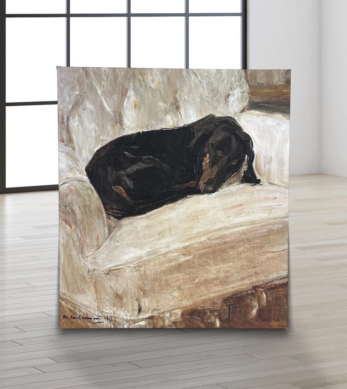 Schlafender Dackel im Lehnstuhl | Max Liebermann 40 x 45 cm als Leinwand auf Keilrahmen