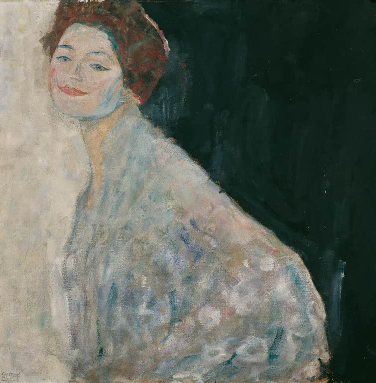 Kunstdruck von „Dame in Weiß“ von Gustav Klimt mit elegantem Porträt und harmonischer Farbgestaltung. In Deutschland von Hand gefertigt, als Leinwand oder Poster erhältlich.
