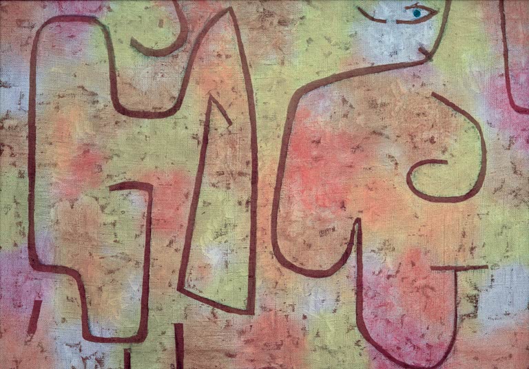 Kunstdruck „Dame und Mode“ von Paul Klee mit abstrakter Darstellung einer Dame und stilisierten Modeelementen

