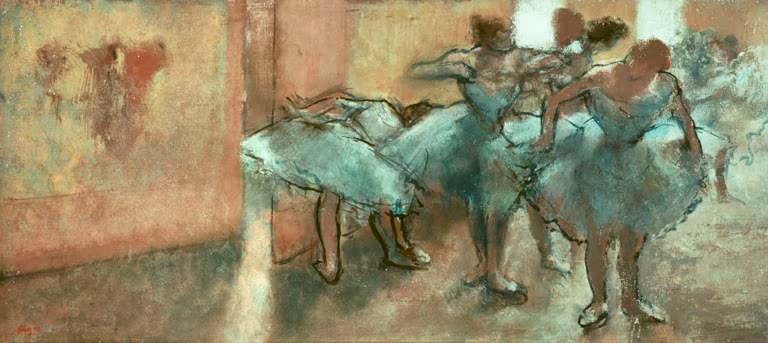 Kunstdruck von „Danseuses au foyer“ von Edgar Degas, handgefertigt in Deutschland als Leinwand oder Poster erhältlich