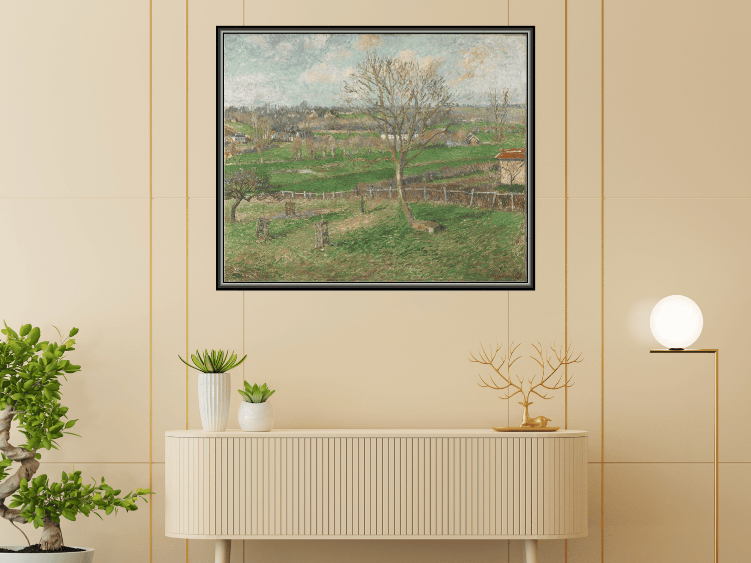 Das Feld und der große Walnussbaum im Winter, Eragny | Camille Pissarro