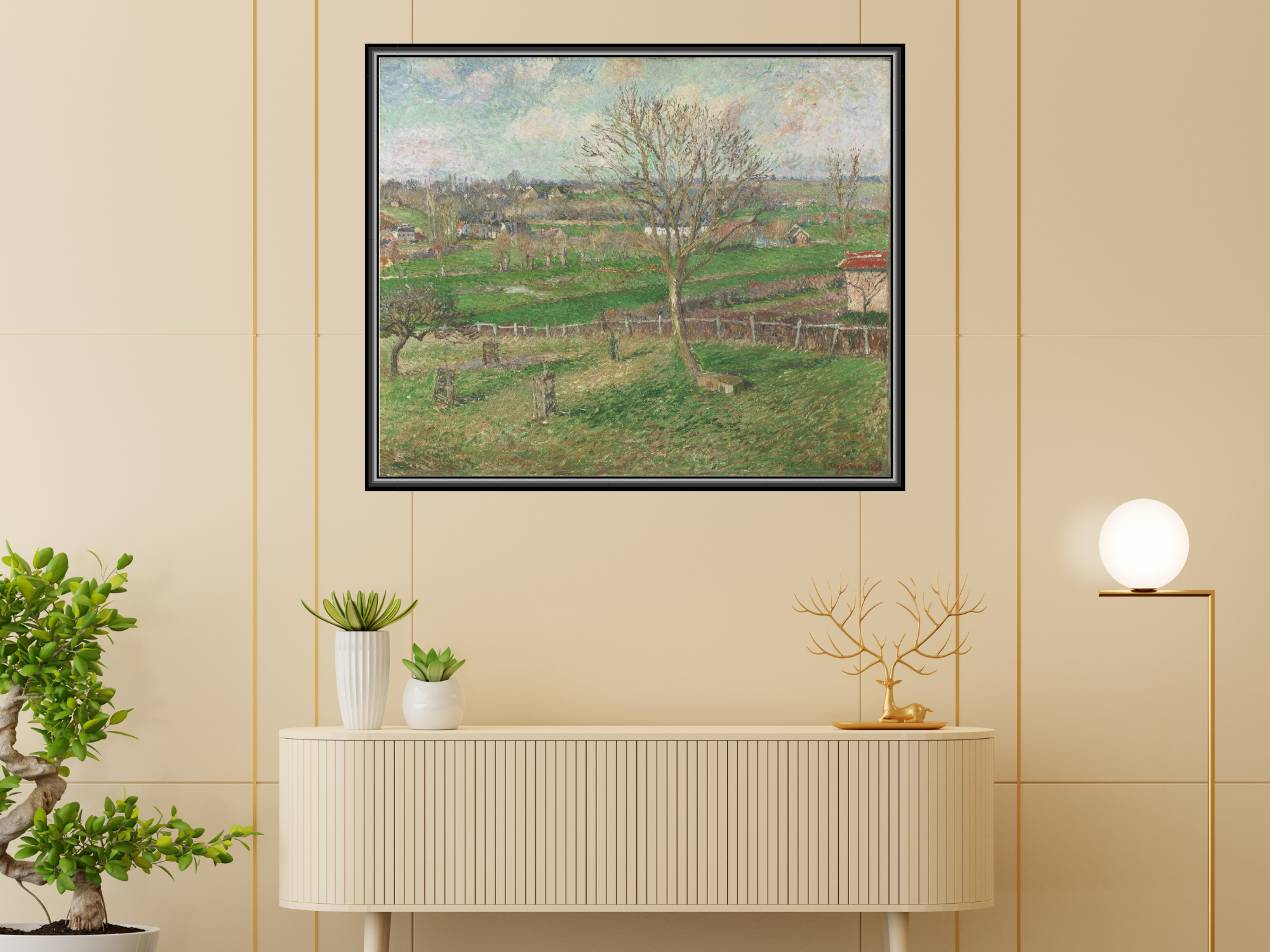 Das Feld und der große Walnussbaum im Winter, Eragny | Camille Pissarro