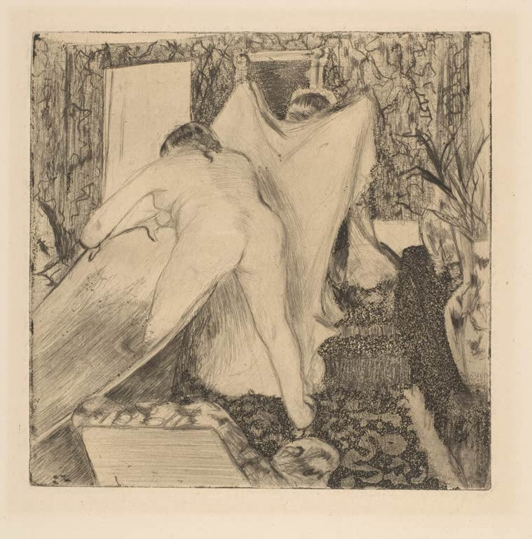 Kunstdruck von „Das Bad verlassen“ von Edgar Degas, handgefertigt in Deutschland als Leinwand oder Poster erhältlich
