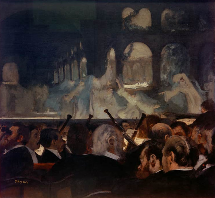 Kunstdruck des Gemäldes Das Ballett „Robert der Teufel“ von Edgar Degas mit einer Szene aus der gleichnamigen Ballettaufführung.