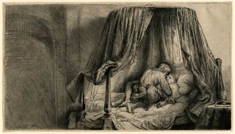 Kunstdruck „Das Bett auf französische Art“ von Rembrandt van Rijn