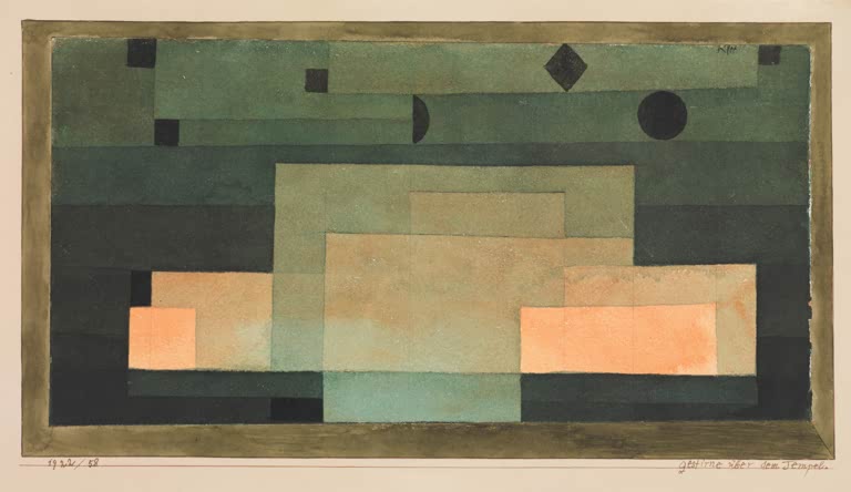 Kunstdruck „Das Firmament über dem Tempel“ von Paul Klee mit abstrakter Darstellung eines Tempels unter dem Firmament

