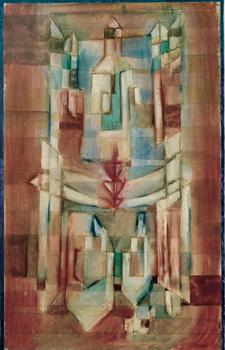 Kunstdruck „Das Haus zum Fliegerpfeil“ von Paul Klee mit abstrakter Darstellung eines Hauses und Pfeilmotiv


