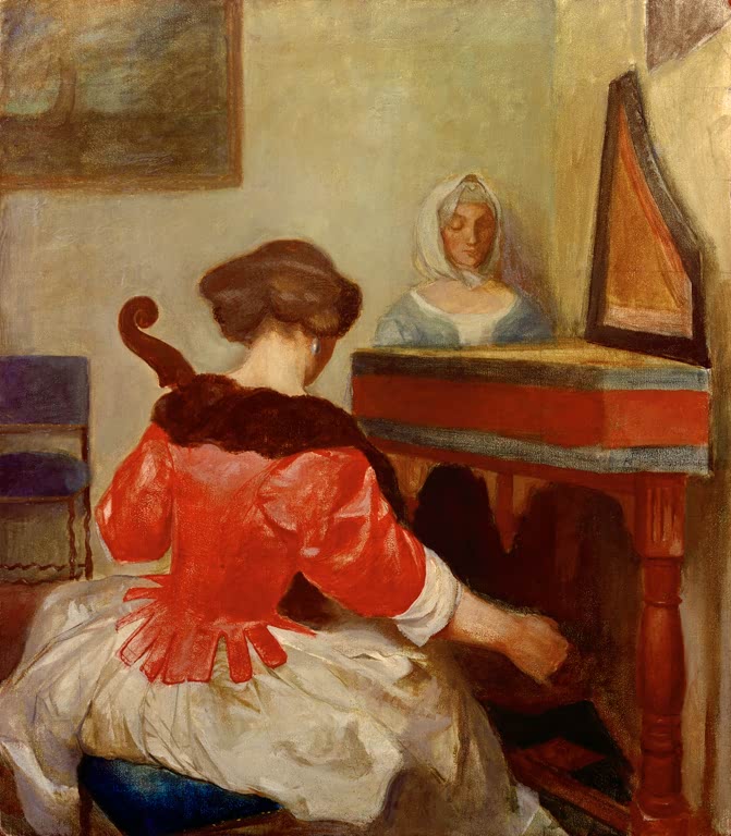 Kunstdruck des Gemäldes „Das Konzert, Kopie nach Gerard ter Borch“ von August Macke. Hochwertig in Deutschland von Hand gefertigt, erhältlich als Poster oder Leinwand und optional gerahmt.