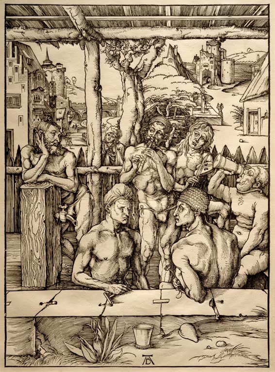Kunstdruck des Motivs „Das Männerbad“ von Albrecht Dürer in hochwertiger Druckqualität. Erhältlich als Poster oder auf Leinwand, optional auch gerahmt.