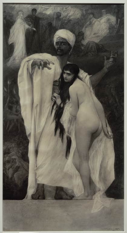Kunstdruck des Gemäldes „Das Märchen“ von Gustav Klimt – hochwertige Reproduktion eines symbolistischen Jugendstil-Kunstwerks.