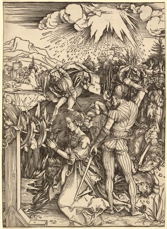 Kunstdruck „Das Martyrium der heiligen Katharina“ von Albrecht Dürer mit dramatischer Heiligenszene