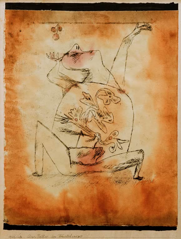 Kunstdruck des Gemäldes Das Pathos der Fruchtbarkeit von Paul Klee, handgefertigt in Deutschland als hochwertiger Kunstdruck.