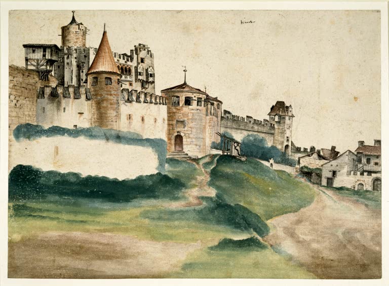 Kunstdruck von „Das Schloß von Trient“ von Albrecht Dürer. Detailreiche Landschaftsdarstellung der Burg von Trient aus der Renaissance, in Deutschland handgefertigt.