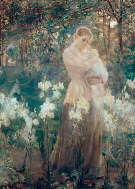 Das Sonnenkind von Dora Hitz als Kunstdruck mit Mutter und Kind in einer sommerlichen Gartenlandschaft