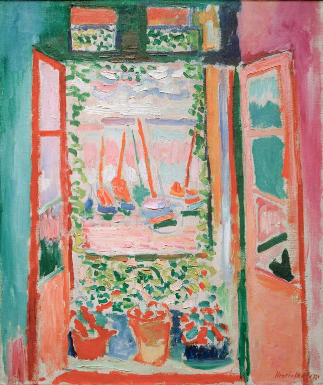 Kunstdruck „Das offene Fenster“ von Henri Matisse mit farbenfroher Hafenszene und Blick durch ein geöffnetes Fenster
