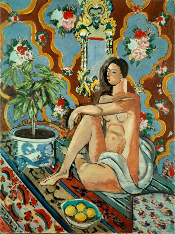 Kunstdruck des Gemäldes „
Dekorative Figur vor ornamentalem Hintergrund“ von Henri Matisse – hochwertiger Kunstdruck, erhältlich als Poster oder auf Leinwand.