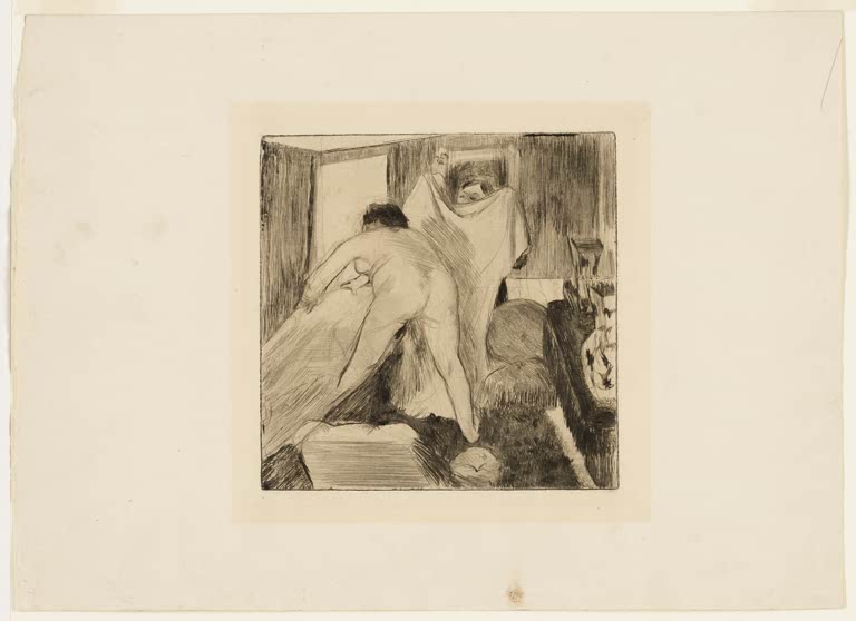 Kunstdruck von „Den Badenden beim Verlassen“ von Edgar Degas, handgefertigt in Deutschland als Leinwand oder Poster erhältlich
