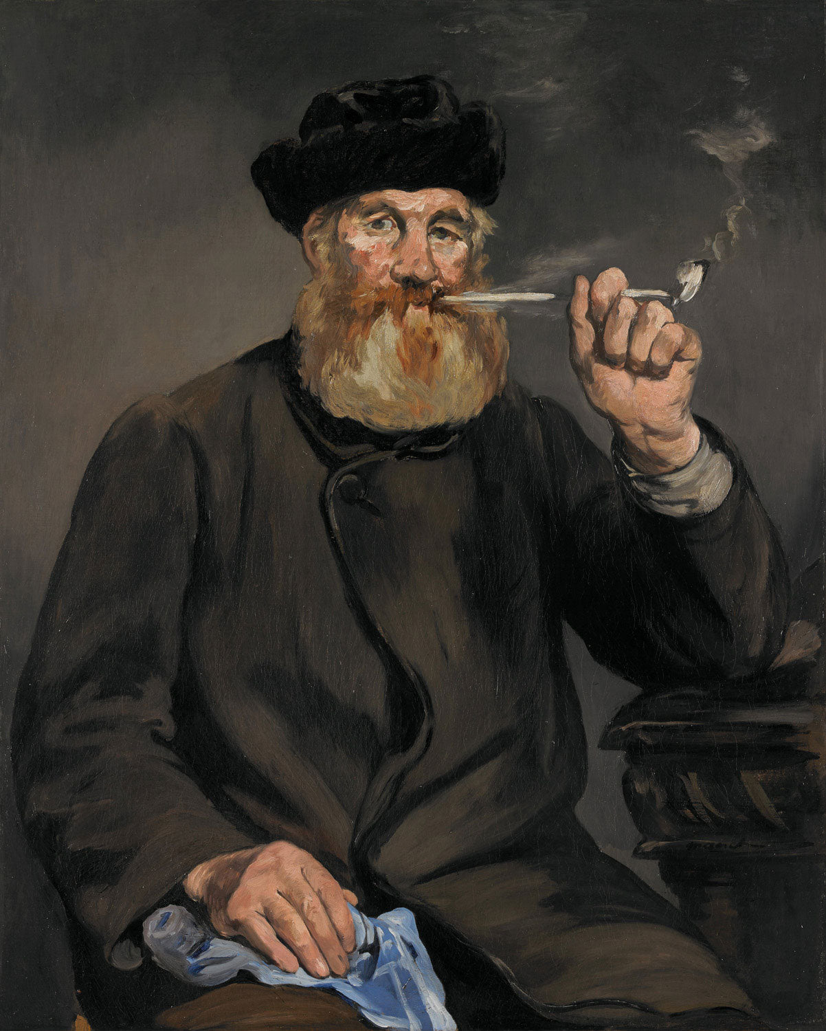 Gemälde Der Raucher von Édouard Manet mit einem jungen Mann, der entspannt eine Zigarre raucht, in impressionistischer Malweise.