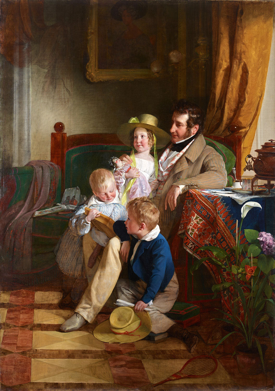 Der Textilfabrikant Rudolf von Arthaber und seine Kinder von Friedrich von Amerling: Ein biedermeierliches Familienporträt, das den Vater mit seinen Kindern in eleganter Kleidung darstellt.