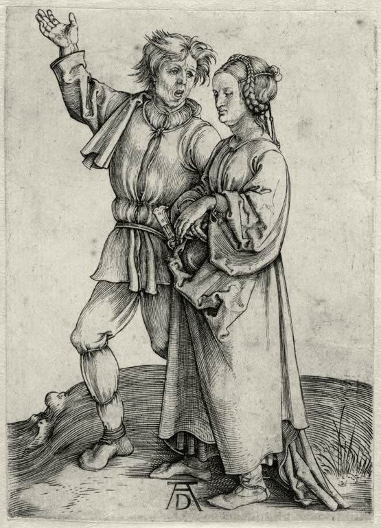 Kunstdruck von „Der Bauer und seine Frau“ von Albrecht Dürer. Detailreiche Renaissance-Darstellung eines Bauernpaares mit charaktervollen Figuren, in Deutschland handgefertigt.