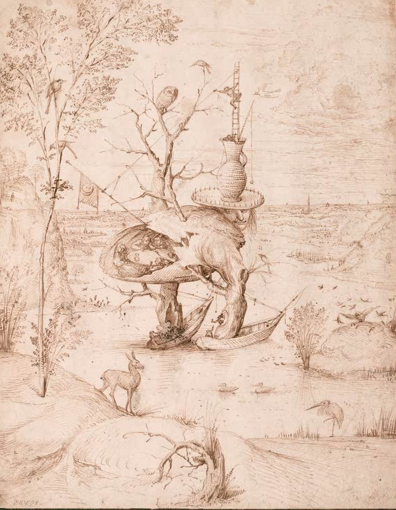 Kunstdruck „Der Baummensch“ von Hieronymus Bosch mit fantastischer Mischfigur, Baumkörper und düsterer Symbolik