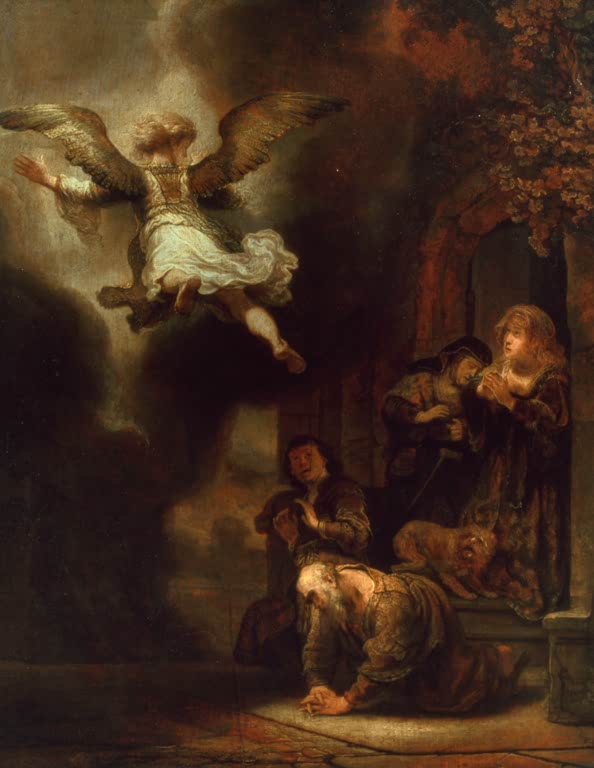 Kunstdruck „Der Engel verlässt Tobias und seine Familie“ von Rembrandt van Rijn