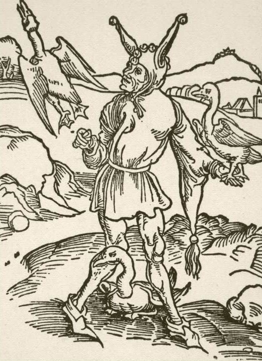 Kunstdruck „Der Gänsenarr“ von Albrecht Dürer mit satirischer Figurendarstellung der Renaissance