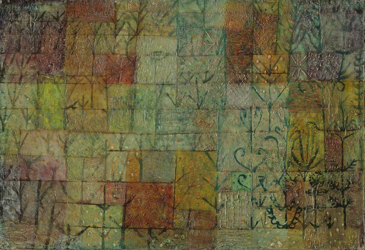 Kunstdruck „Der Gemüsegarten“ von Paul Klee mit abstrakter Darstellung eines Gartens und geometrischen Formen