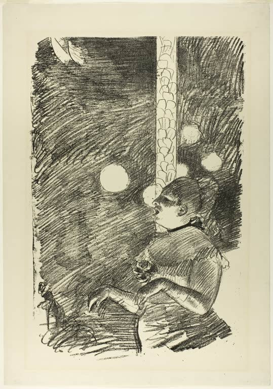 Kunstdruck von Der Gesang des Hundes von Edgar Degas mit einer ausdrucksstarken Szene aus dem Pariser Café- und Unterhaltungsmilieu.