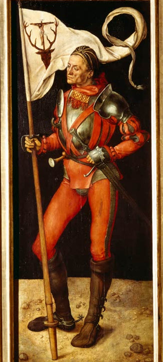 Kunstdruck von „Der Heilige Eustachius“ von Albrecht Dürer. Detailreicher Kupferstich der Renaissance mit dem Heiligen Eustachius und dem Hirsch, in Deutschland handgefertigt.