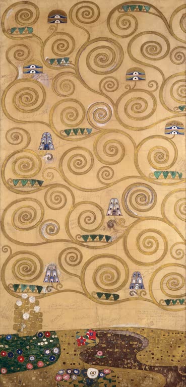 Kunstdruck des Gemäldes „Der Lebensbaum (linker äußerer Teil)“ von Gustav Klimt – hochwertige Reproduktion des berühmten Jugendstil-Kunstwerks.