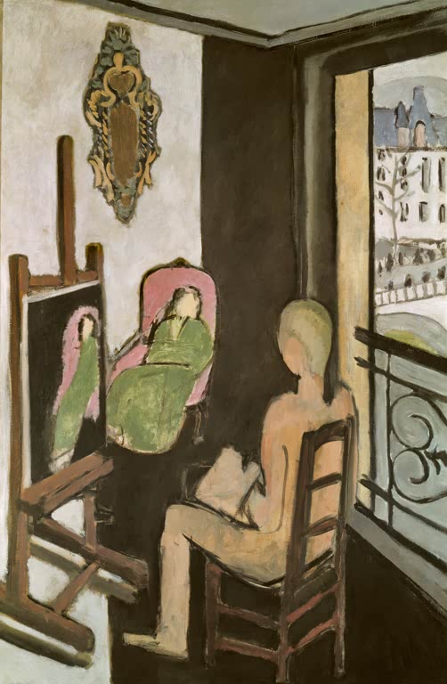 Kunstdruck des Gemäldes „Der Maler in seinem Atelier“ von Henri Matisse, erhältlich als Leinwand oder Poster, optional gerahmt, in Deutschland von Hand gefertigt.
