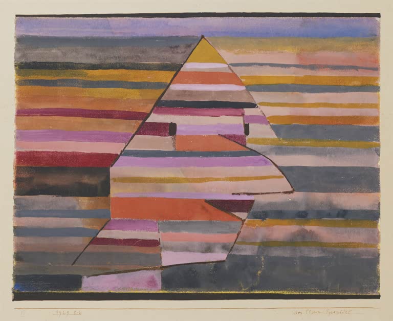 Kunstdruck „Der Pyramidenclown“ von Paul Klee mit abstrakter, geometrischer Darstellung und farbenreicher Gestaltung