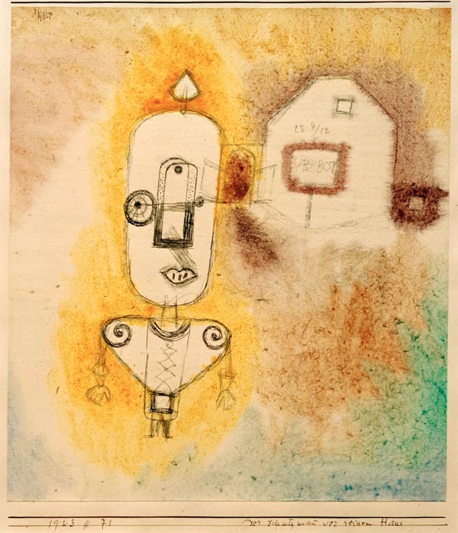 Kunstdruck des Gemäldes Der Schutzmann vor seinem Haus von Paul Klee, handgefertigt in Deutschland als hochwertiger Kunstdruck.