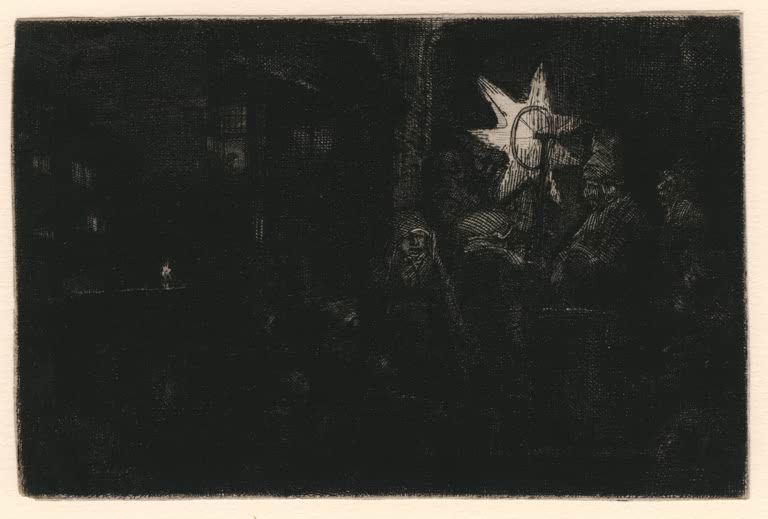 Kunstdruck von Rembrandt van Rijn, Der Stern der Könige, eine nächtliche Szene