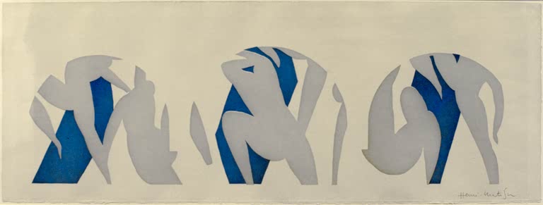 Kunstdruck des Gemäldes Der Tanz, grau, blau, weiß von Henri Matisse, handgefertigt in Deutschland als Poster oder Leinwand erhältlich