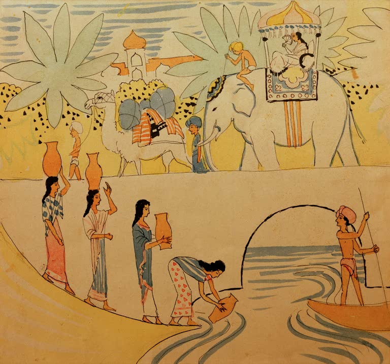 Kunstdruck des Gemäldes „Der Traum des Jünglings – Märchenerzählerin“ von August Macke. Hochwertig in Deutschland von Hand gefertigt, erhältlich als Leinwand oder Poster und optional gerahmt.