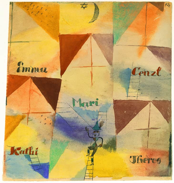 Kunstdruck „Der bayerische Don Giovanni“ von Paul Klee mit abstrahierter Figur und charakteristischer Farbgestaltung


