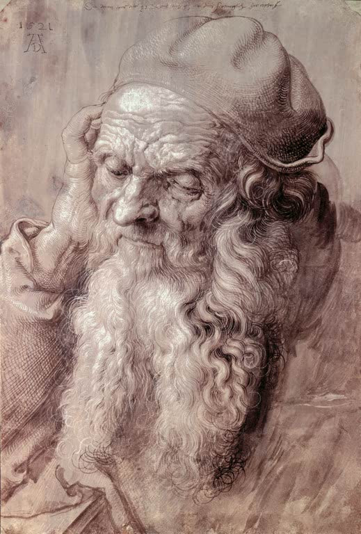 Kunstdruck des Gemäldes „Der dreiundneunzigjährige Alte“ von Albrecht Dürer. Hochwertiger Fine-Art-Druck, in Deutschland per Hand gefertigt, erhältlich auf Leinwand oder als Poster.