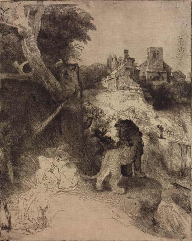 Kunstdruck „Der heilige Hieronymus in einer italienischen Landschaft“ von Rembrandt van Rijn