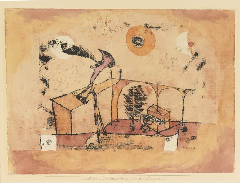 Kunstdruck „Der heroische Tenor als Konzertsänger“ von Paul Klee mit abstrahierter Figur und ausdrucksstarker Farbgestaltung

